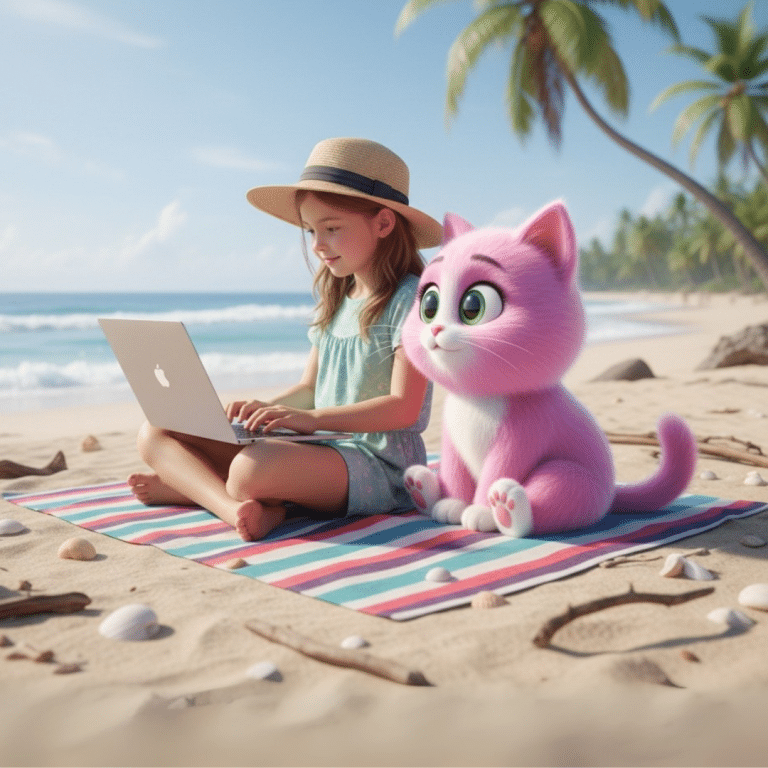 חווית לימוד אנגלית מהנה לילדים עם NovaKid, בכל מקום ובכל זמן – אפילו בחוף הים עם חבר פרוותי!