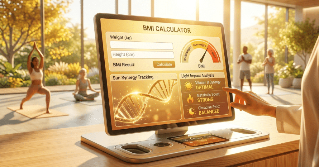 ממשק דיגיטלי מקצועי של מחשבון BMI מתקדם.